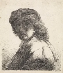 Rembrandt van Rijn in beret and scarf